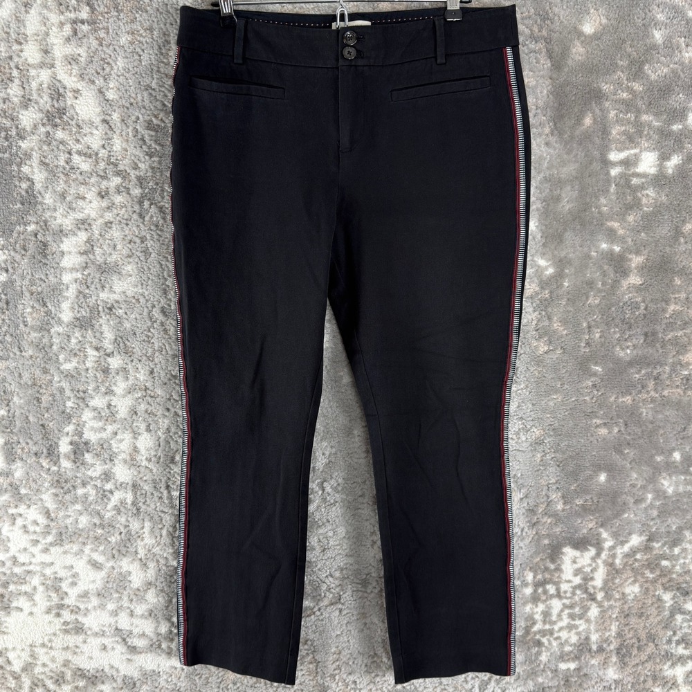 Anthropologie Size 10 The Essential Slim Stripe Side Trousers Pants Black Womens